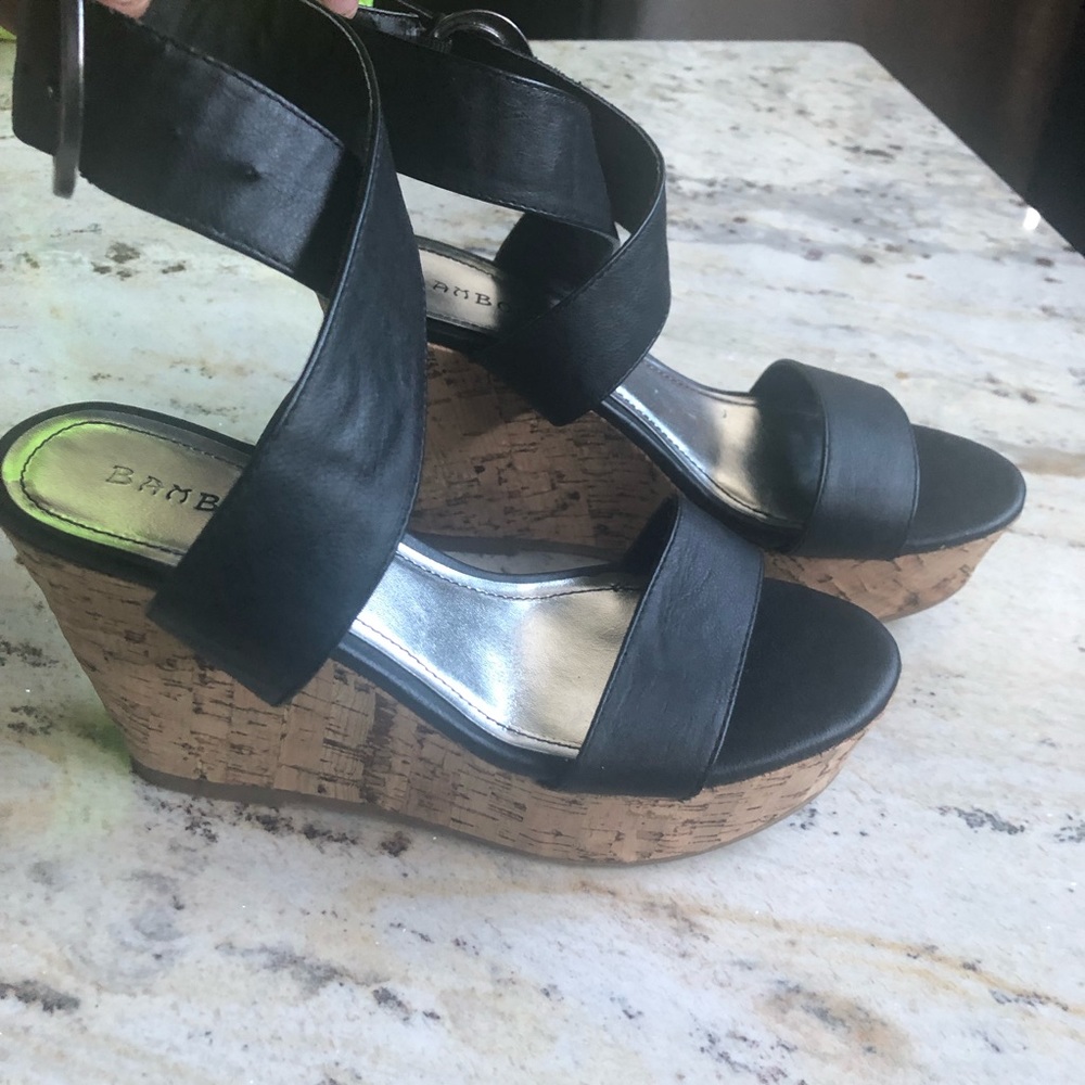 BAMBOO wedges, black with cork wedge - Picture 3 of 5